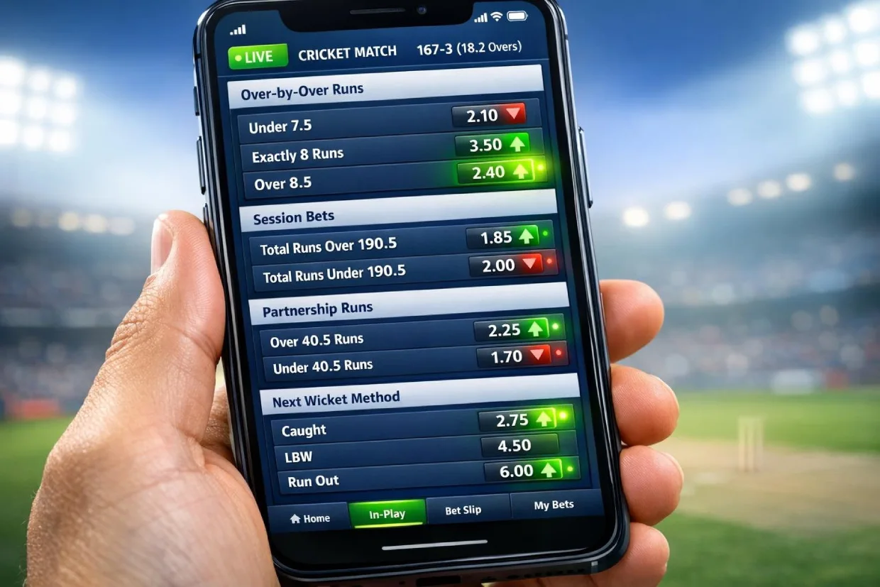 ReddyBook cricket betting in-play markets with live odds and session betting